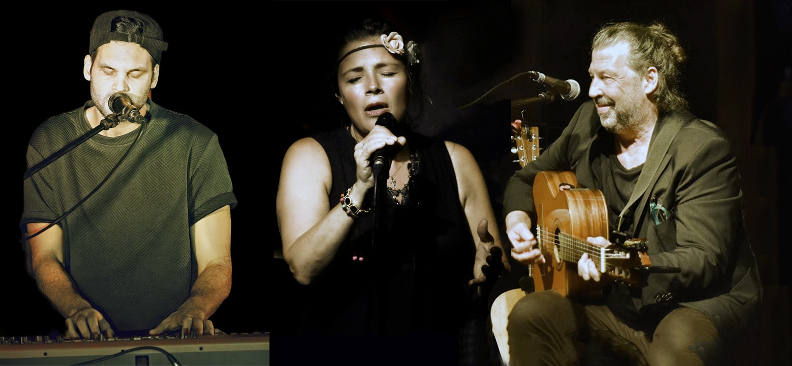 Auf dem Bild sind in einer Collage die drei Musiker des Jessica Born Trios zu sehen.